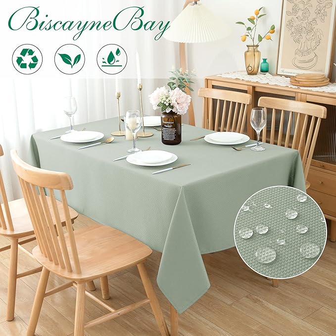 Biscaynebay Tablecloth for Rectangle Tables-70x108 Inch Sage Outdoor Picnic Table Cover-Rectangular Folding Reusable Table Cloths Water Resistant for Kitchen Camping Dining Room Patio Banquet Party