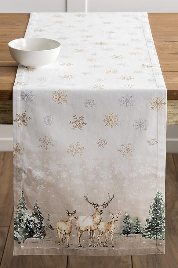 Maison d' Hermine Table Runner 100% Cotton Single Layer Table Runners 60 inches Long for Thanksgiving Christmas Decorations Home Kitchen Dining Party Wedding (Deer in The Woods, 14.5" x 60")