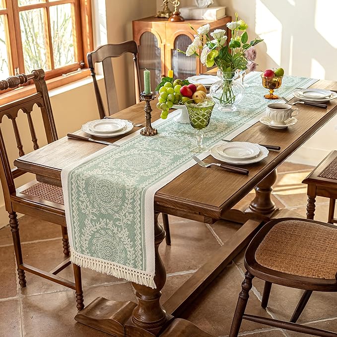 Table Runners 63 Inches,Waterproof Boho Table Runner with Tassel Fringe,Table Runner for Party Coffee Table