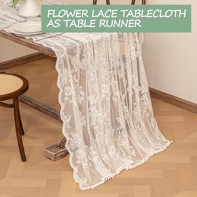 Jayla White Lace Tablecloth for Rectangular Tables, Vintage Style Wedding Table Cloths for Reception, Baby Shower, Birthday Party, Formal Dining, Dinner Parties 54 X 54 Inches