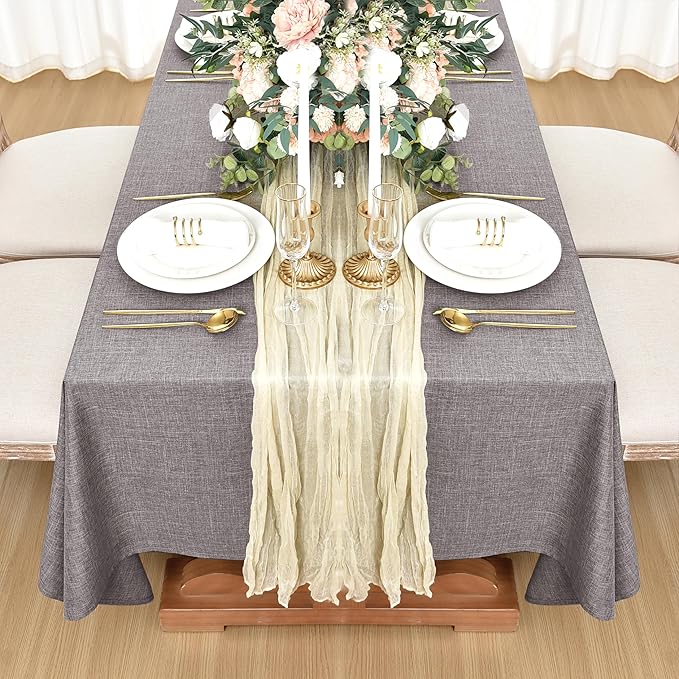 Fitable Faux Linen Tablecloths for Rectangle Tables: Water & Stain Resistant Farmhouse Table Cloth, Washable Burlap Textured Table Covers for Kitchen Dining Party(2 Pack, 60x84 Inch, Stone)