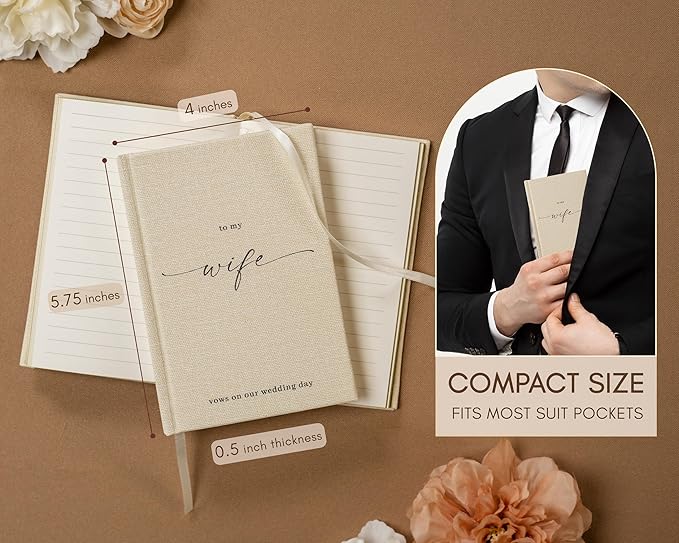 Wedding Vow Books Decorations, Set of 2 Hardcover with Gold Edges