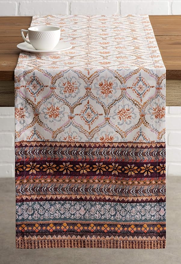 Maison d' Hermine Table Runner 100% Cotton Single Layer Table Runners 108 inches Long for Thanksgiving Christmas Decorations Home Kitchen Dining Party Wedding (Fair Isle, 14.5" x 108")