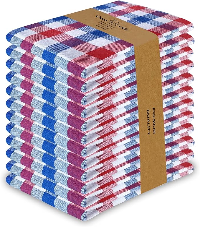 Cloth Napkins Checkered Red White Blue 100% Cotton 20x20 Inch