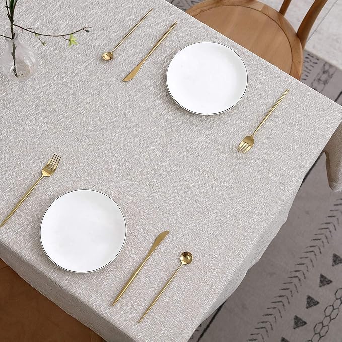 maxmill Flaxy Faux Linen Table Cloth with 2-Tone Slubby Texture Wrinkle Free Anti-Shrink Soft Tablecloth Decorative for Kitchen Dining Tabletop Outdoor and Indoor Use Rectangle 60 x 104 Inch Linen