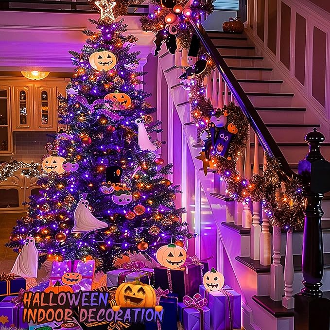 String Lights, 168ft 600-LED Orange-to-Purple Outdoor Halloween Decor