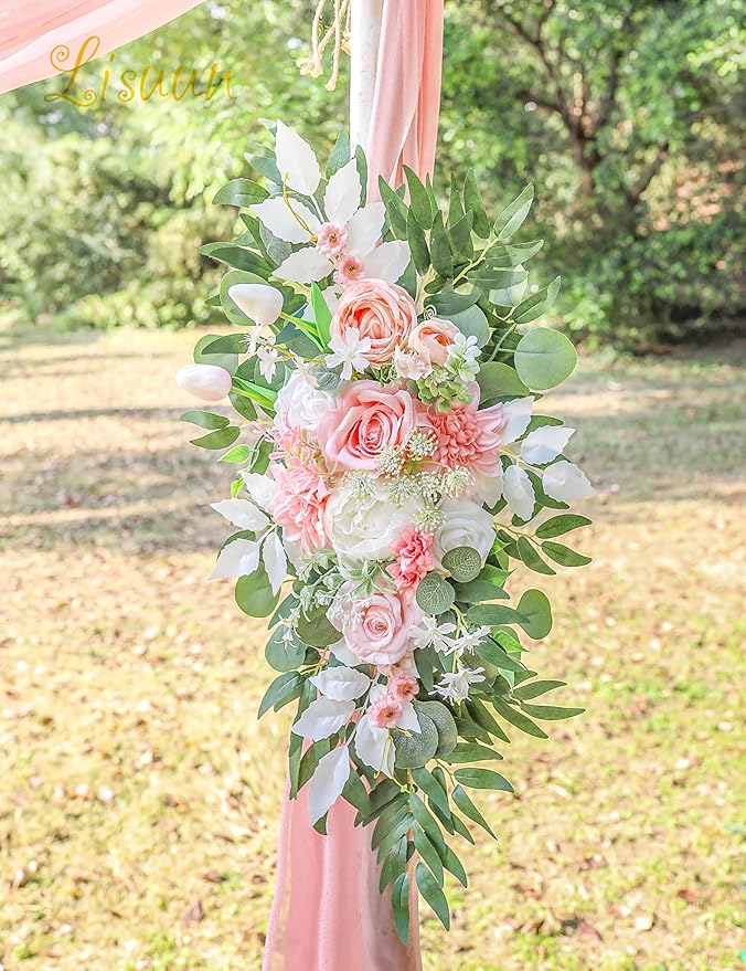 Artificial Flowers Wedding Arch Swag Set, Champagne and Pinkish White