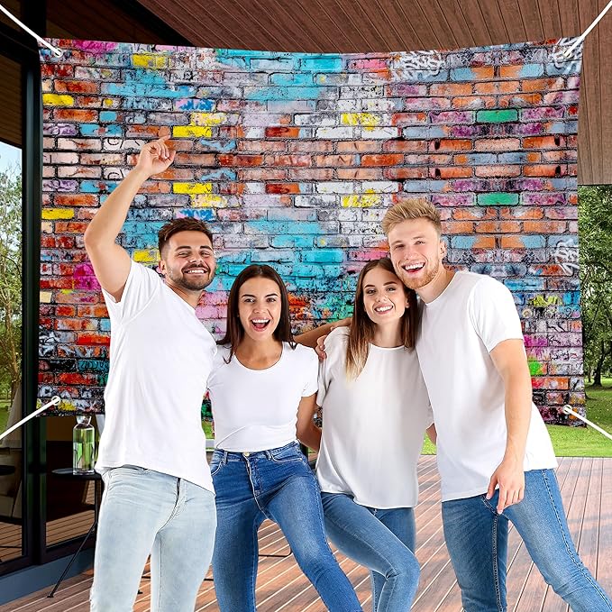 Colorful Graffiti Brick Wall Backdrop Banner - Abstract Street Art Photography Background for Hip Hop Party, 80s 90s Disco, Birthday Wedding Decor, Studio Props & Booth Supplies 98x65 Inch