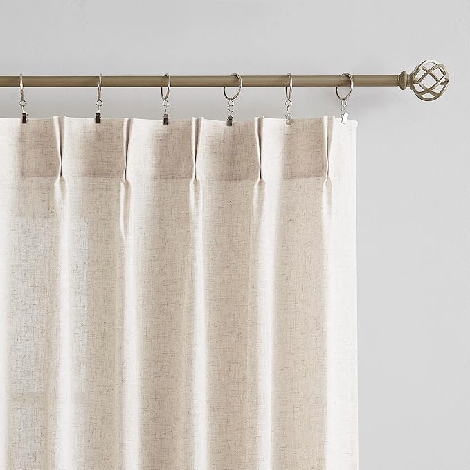 Vision Home Natural Pinch Pleated Semi Sheer Curtains Textured Linen Blended Light Filtering Window Curtains 90 inch for Living Room Bedroom Patio Pinch Pleat Drapes with Hooks 1 Panel 84" Wx90 L