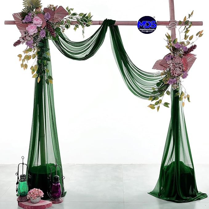 MDS Halloween Chiffon Draping Fabric - 1 Panel, 30" Wide x 50ft Long - Sheer Spooky Arbor & Canopy Drapery for Haunted House Backdrops, Party Ceilings, DIY Costumes & Themed Events - Hunter Green