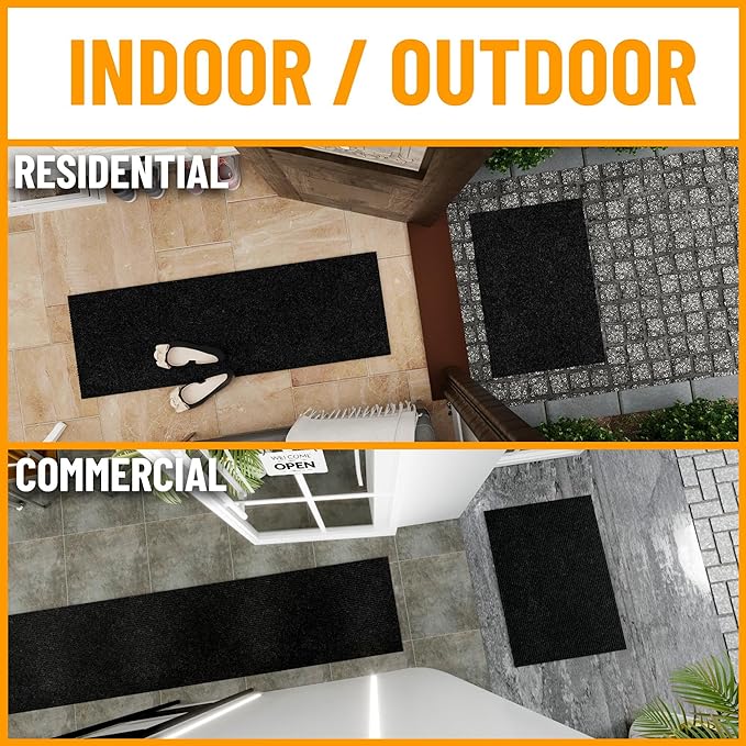 Ottomanson 3'11" x 40' Hallway Runner with Scraper Pile - Extra Durable Non-Slip Rug Mat for Indoor & Outdoor Use - Ideal for Kitchen, Entryway & Garage - High-Traffic Carpet, Black