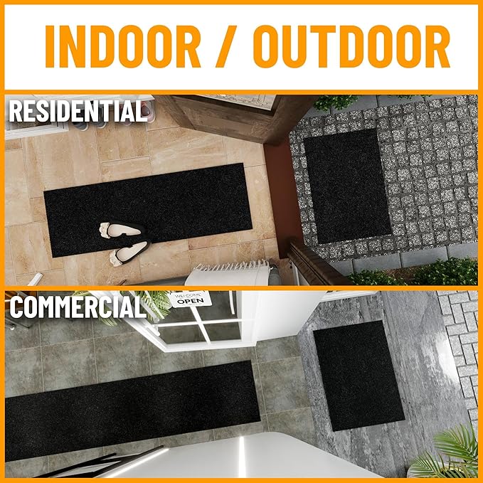 Ottomanson 3'11" x 10' Hallway Runner with Scraper Pile - Extra Durable Non-Slip Rug Mat for Indoor & Outdoor Use - Ideal for Kitchen, Entryway & Garage - High-Traffic Carpet, Black