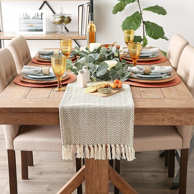 DII Woven Basic Tabletop Collection, Chevron Table Runner, 15x72, Darn Brown