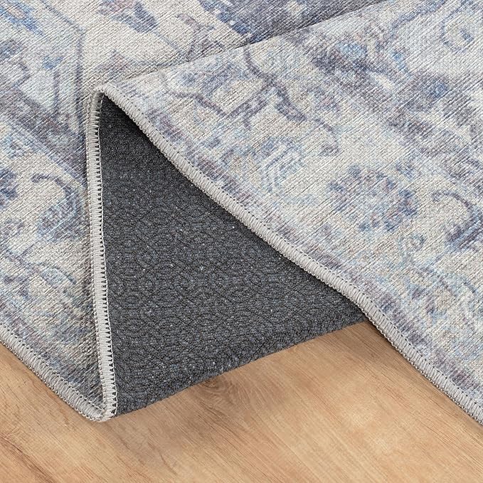 Bloom Rugs Washable Non-Slip 9' x 12' Rug - Blue/Sand Traditional Medallion Area Rug for Living Room, Bedroom, Dining Room, and Kitchen - Exact Size: 9' x 12'