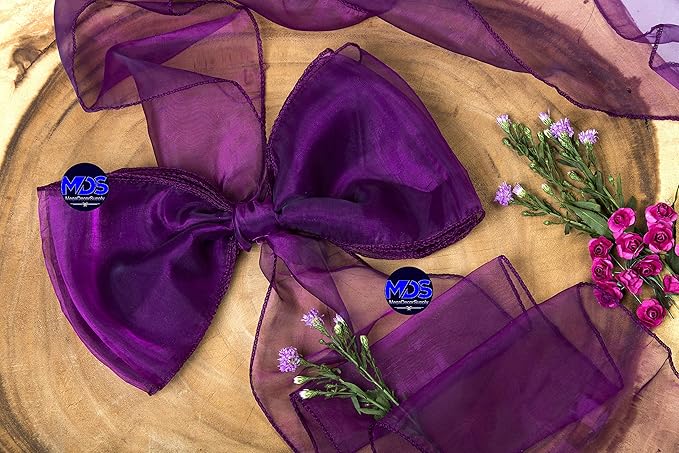 MDS Pack of 100 PCS Organza Chair Sashes Wider Dining Chair Bows Ribbon Tie Back for Wedding Party Birthday Bridal Shower Reception Event Banquet Home Chair Cover Decoration - Dark Purple