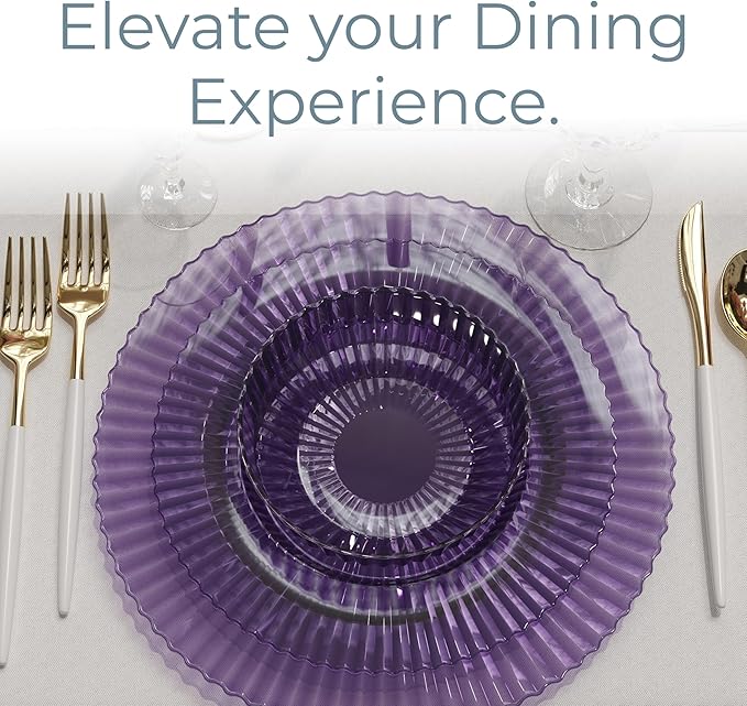 Plates Set, 40 Pieces in Purple, Plastic and BPA Free for 20 Guests
