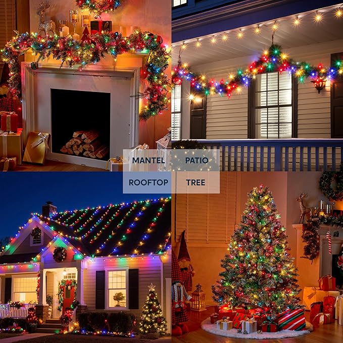 Joiedomi Multicolor Christmas String Lights,300(3x100) 64.2FT Christmas Fairy Tree Lights Plug in for Indoor Outdoor Xmas Decorations Patio Holiday Theme Party Yard House,Green Wire