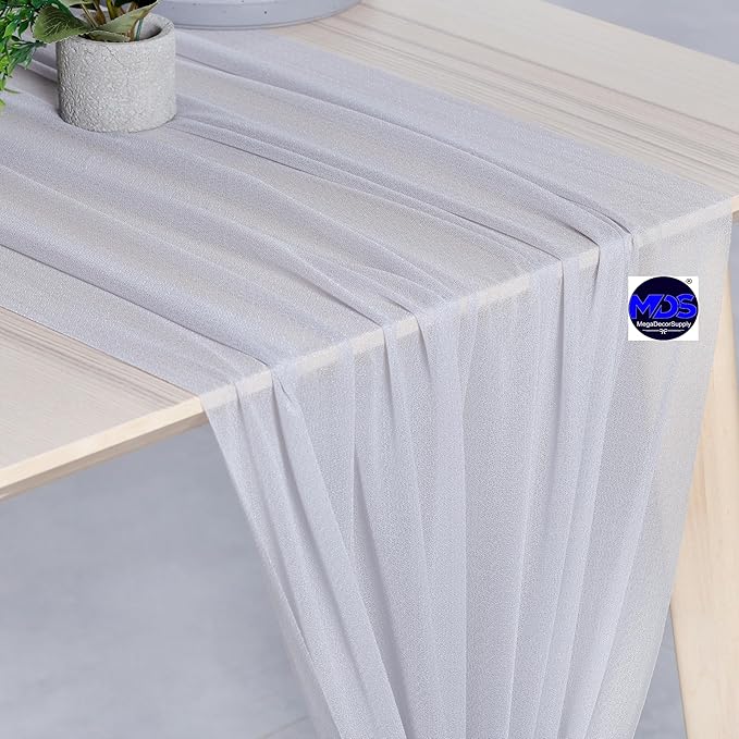 MDS 2 Pack 14ft Chiffon Table Runner 29 x 170 Inches Sheer Wedding Runner Romantic Rustic Table Runner for Wedding Decorations, Birthday Parties, Bridal Shower Party Arch Decor - Cool Gray