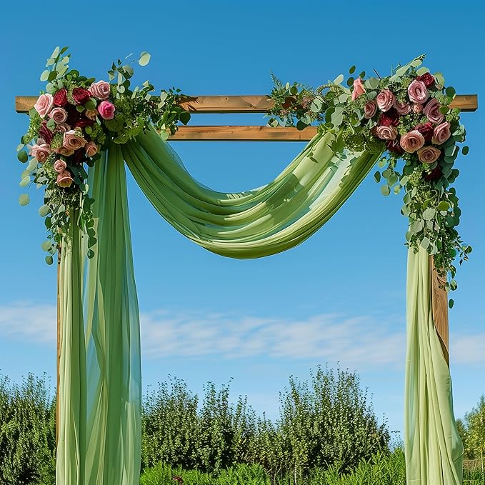 Wedding Arch Draping Fabric 6 Panels 28.7" x 20FT Sage Green Sheer Chiffon Backdrop Drapes for Wedding Ceremony Birthday Party Bridal Shower Outdoor Decoration