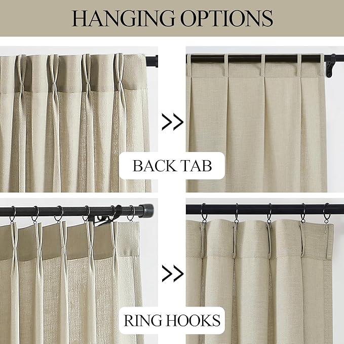 Vision Home Sand Pinch Pleated Semi Sheer Curtains Textured Linen Blended Light Filtering Window Curtains 84 inch for Living Room Bedroom Patio Pinch Pleat Drapes with Hooks 1 Panel 60" Wx84 L