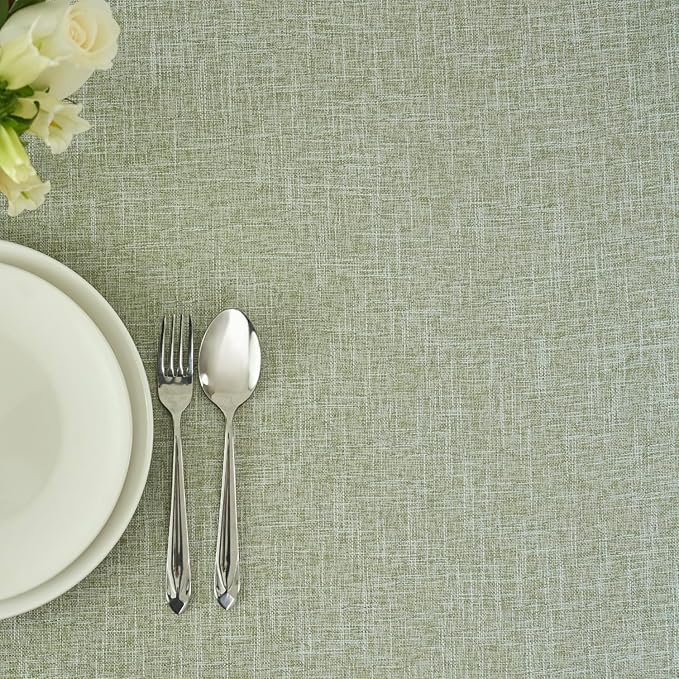 maxmill Flaxy Faux Linen Tablecloth with 2-Tone Slubby Yarn Textured Weaves Wrinkle Resistant Anti-Shrink Soft Table Cloth for Kitchen Dining Restaurant Tabletop Rectangle 60 x 120 Inch Sage