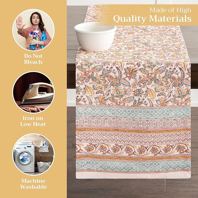Maison d' Hermine Table Runner 100% Cotton Single Layer Table Runners 108 inches Long for Thanksgiving Christmas Decorations Home Kitchen Dining Party Wedding (Nila, 14.5" x 108")