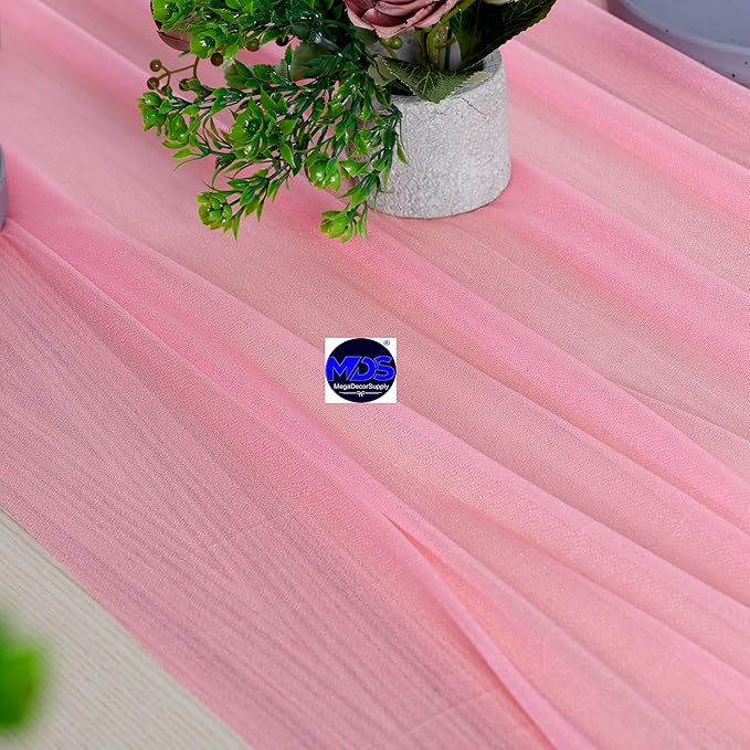 MDS 2 Pack 10ft Chiffon Table Runner 29 x 120 Inches Sheer Wedding Runner Romantic Rustic Table Runner for Wedding Decorations, Birthday Parties, Bridal Shower Party Arch Decor - Coral