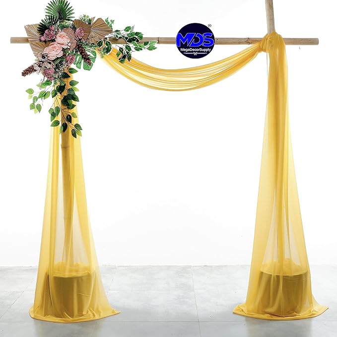 MDS Halloween Chiffon Draping Fabric - 1 Panel, 30" Wide x 75ft Long - Sheer Spooky Arbor & Canopy Drapery for Haunted House Backdrops, Party Ceilings, DIY Costumes & Themed Events - Gold