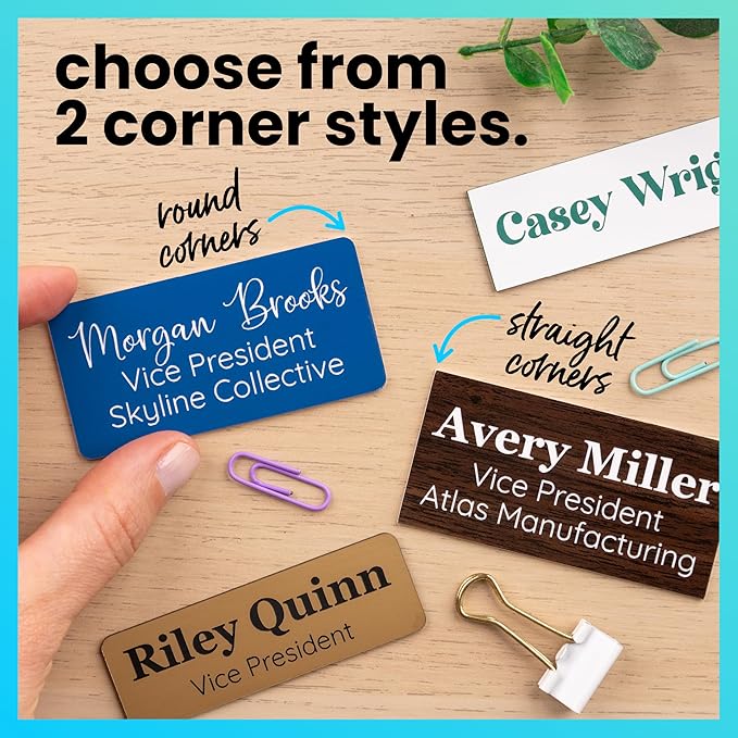 ExcelMark Custom Name Tag - Engraved Name Badge with Pin or Magnetic Backing, 16 Colors, 6 Fonts, and 2 Sizes to Choose from (Black w/Silver Letters, 1"x 3")