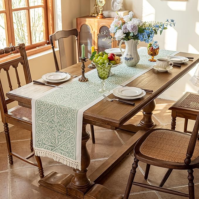 Table Runners 95 Inches,Waterproof Boho Table Runner with Tassel Fringe,Table Runner for Party Coffee Table