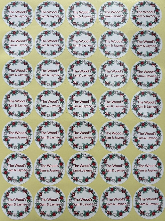 Custom Stickers for Weddings, Birthdays & Businesses - Personalized Labels with Your Logo - Waterproof, Fade and Heat Resistant - Pack of 100-1000 (Wreath H, 4 Inch)
