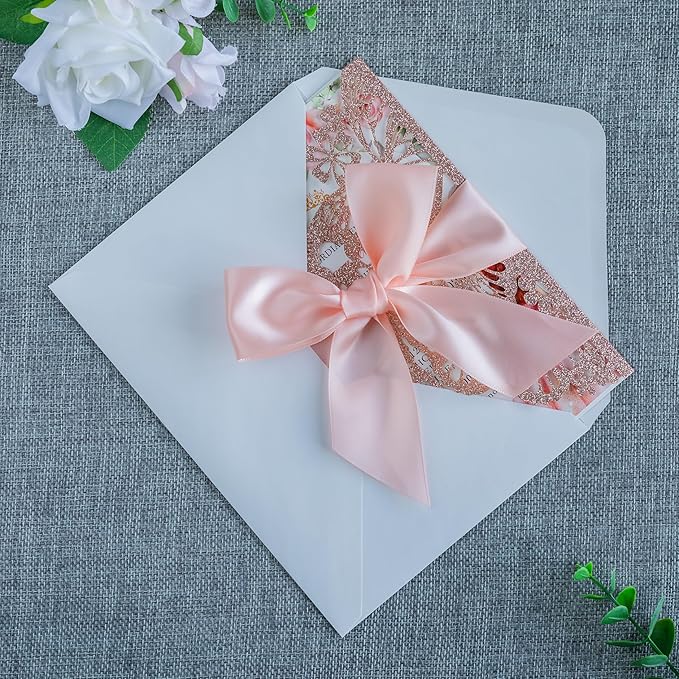 20 PCS 5.12x7.2 Butterfly Personalized Quinceanera Invitation, Customized XV Anos Laser Cut Invitation Cards with Envelopes (Rose Gold Personalized)