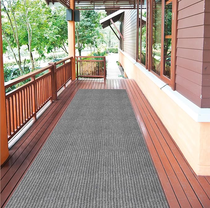 Ottomanson 2'7" x 7' Hallway Runner with Scraper Pile Extra Durable Non-Slip Rug Mat for Indoor & Outdoor Use - Ideal for Kitchen, Entryway, Patio & Garage - High-Traffic Carpet, Gray