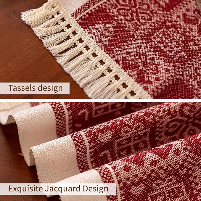 Table Runners 95 Inches,Christmas Tree Table Runner with Tassel Fringe,Gift Table Runner for Party，Coffee Table, Festival