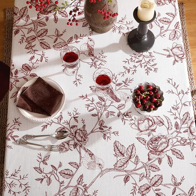 Rectangular Tablecloth 55x71 Inch Linen Polyester Blend Floral