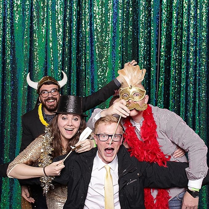 Sequin Backdrop Curtain, 10 x 10 ft Green Party Photo Backdrop, Seamless Single Panel