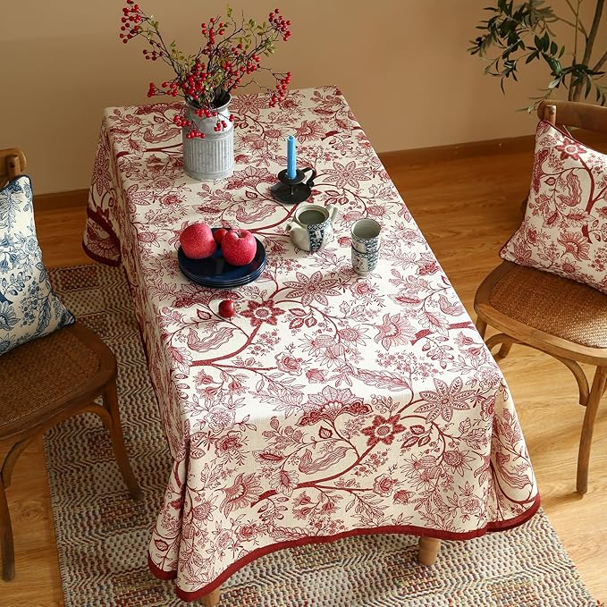 Rectangular Tablecloth, 63 x 94 Inches, Linen-Blend Floral Print