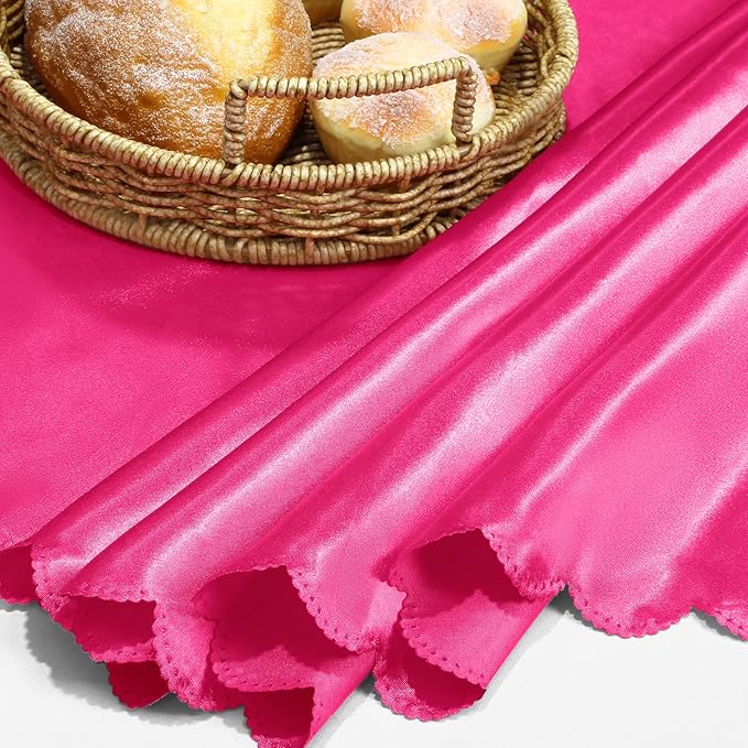 KKJIAF 1 Pack 60 Inch / 5ft Round Table Cloth, Hot Pink Overlay Round Satin Table Cover, Silky Satin Dining Tablecloths for Wedding Buffet Parties Banquet Decoration