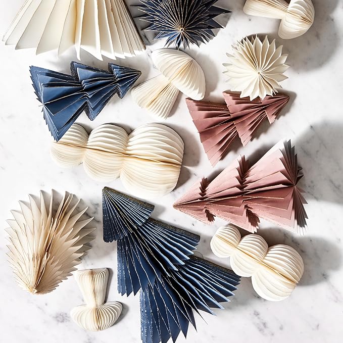 LampLust Winter Ornaments, 2 Pack Dusty Blue Honeycomb Paper Trees, 6 & 8 in, Blue Winter Wonderland Decorations, Table Centerpieces Decorations for Home Mantel Decor