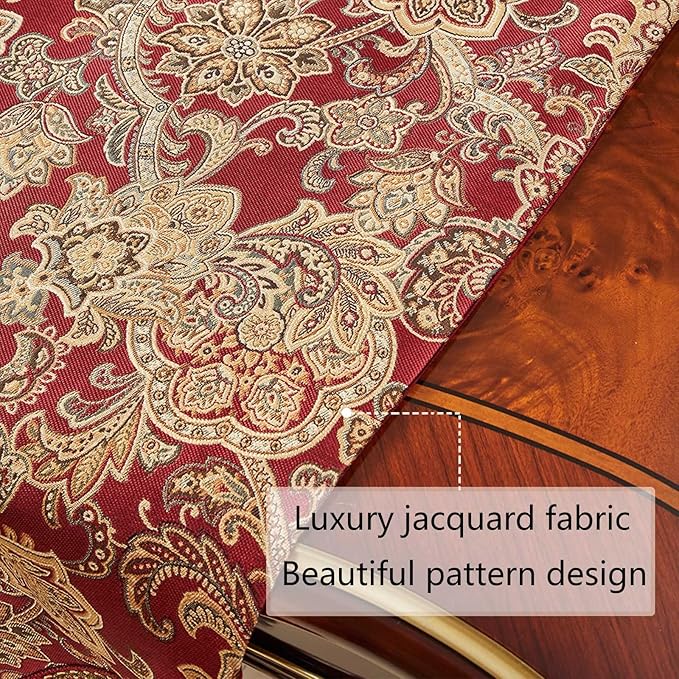 Luxury Vintage Design Table Runner 60 inches Long Embroidery Jacquard Fabric with Multi-Tassels Table Runners for Dining Room Dresser Christmas Thanksgivi Party Fireplace Decorations (Red, 12X60inch)