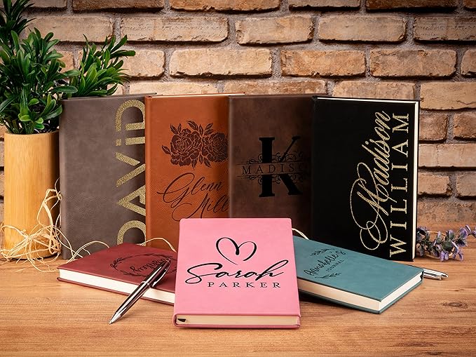 Personal Leather Journal Notebooks | 12 Design, 9 Color - Darkbrown | Journal for Women, Men - Custom Notebook to Write in - Diary for Girls, Women - Personalized Gift Idea for Girl, Boy, Mom and Dad