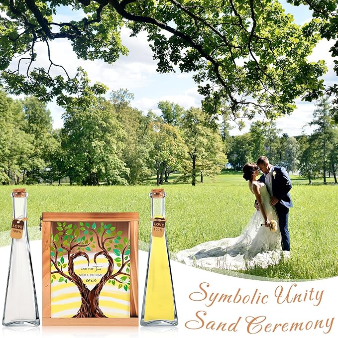 Wedding Sand Ceremony Vases Set with Wooden Shadow Box, White and Yellow Sand