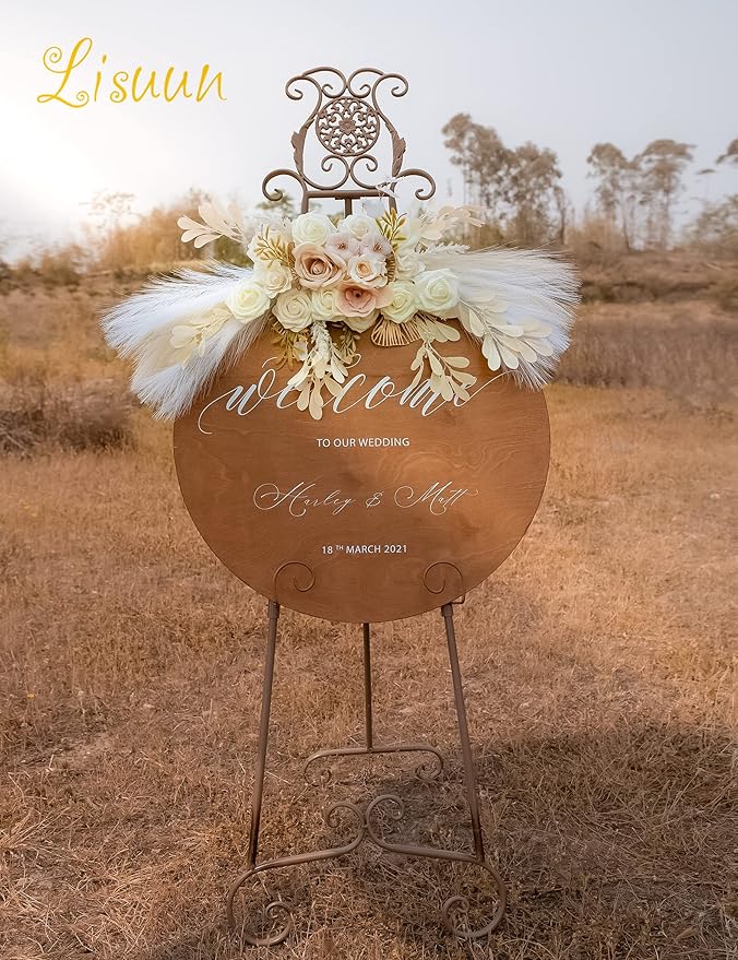 Artificial Wedding Arch Flowers, Pampas Grass Silk Swag in Beige and Champagne