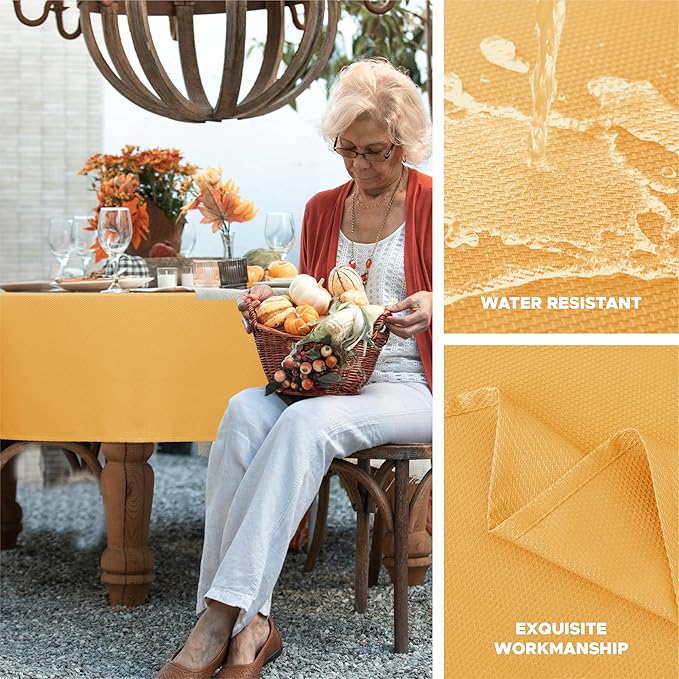 Biscaynebay Fall Tablecloth Textured Fabric 60x84 Inch Rectangular, Fall Gold Thanksgiving Autumn Harvest Water Resistant Fabric Tablecloths for Kitchen, Dining, Wedding, Parties Machine Washable