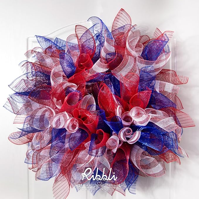 Ribbli 2 Rolls Royal Blue Mesh Ribbon,10 inch x 30 feet(10Yard) Each Roll,Metallic Royal Blue with Royal Foil,Patriotic Ribbon Use for Wreath Swags and Decorating