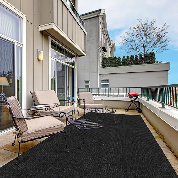 Ottomanson 3'11" x 40' Hallway Runner with Scraper Pile - Extra Durable Non-Slip Rug Mat for Indoor & Outdoor Use - Ideal for Kitchen, Entryway & Garage - High-Traffic Carpet, Black