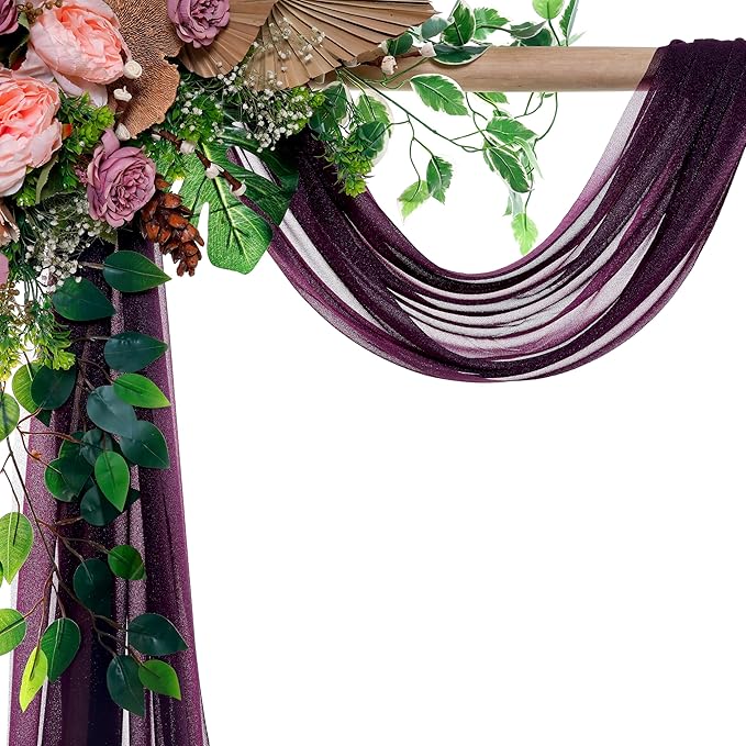 Fabric Sheer Chiffon in Eggplant, 4 Panels 30 Inch x 20 Ft for Wedding Arches