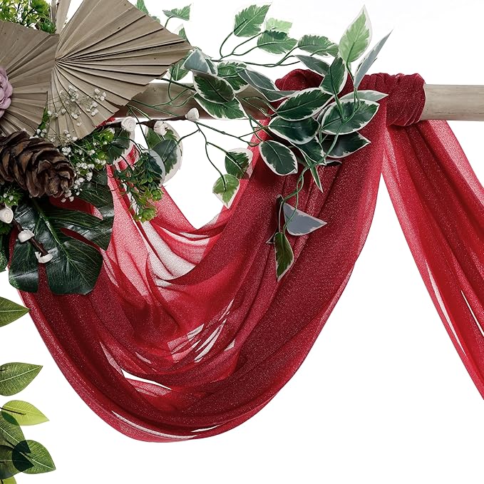 Apple Red Sheer Chiffon Drape Panel, 30 In x 50 Ft Wedding Arch Fabric