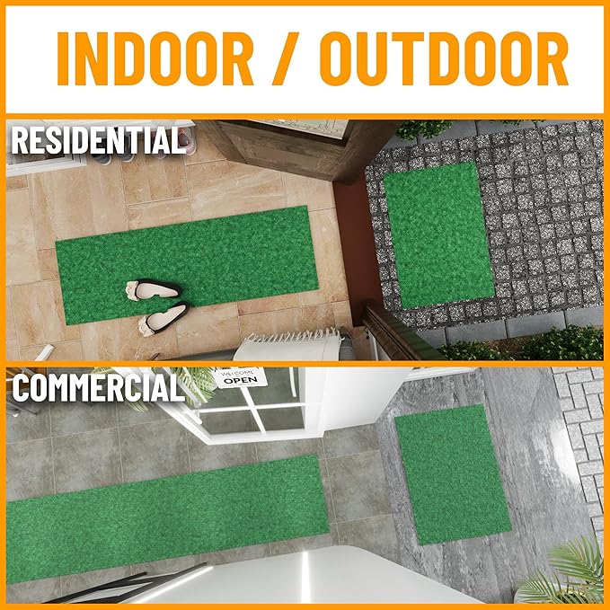 Ottomanson 6'6" x 18' Hallway Runner with Scraper Pile - Extra Durable Non-Slip Rug Mat for Indoor & Outdoor Use - Ideal for Kitchen, Entryway & Garage - High-Traffic Carpet, Green