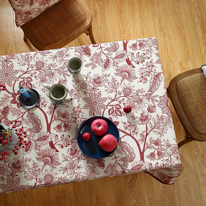 Rectangular Tablecloth, 63 x 94 Inches, Linen-Blend Floral Print